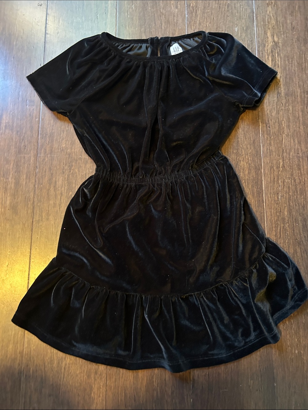 GAP Black Velvet Ruffle-Hem Girls Dress